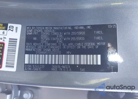 2025 Toyota Grand Highlander Limited from USA, damaged, VIN 5TDAAAA51SS023210